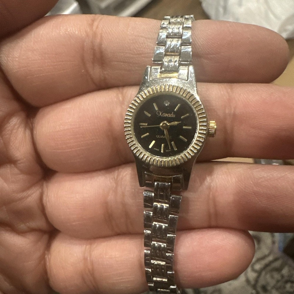 Working XANADU Ladies Two Tone Black Dial Quartz 18mm Fit 5.5in‎ Small Wrist